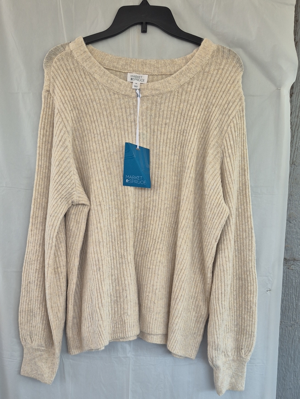 Market & Spruce Beige Ribbed Crew Neck Sweater